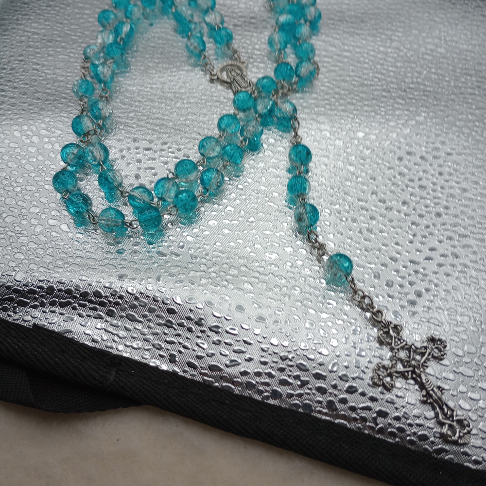 Elegant Silver and Turquoise Beaded Rosery Necklace